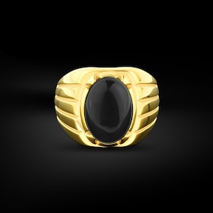 Vintage signet men ring with oval black onyx, 18k solid gold mens signet ring, Black onyx stone ring for dad, 10k gold wedding men jewelry