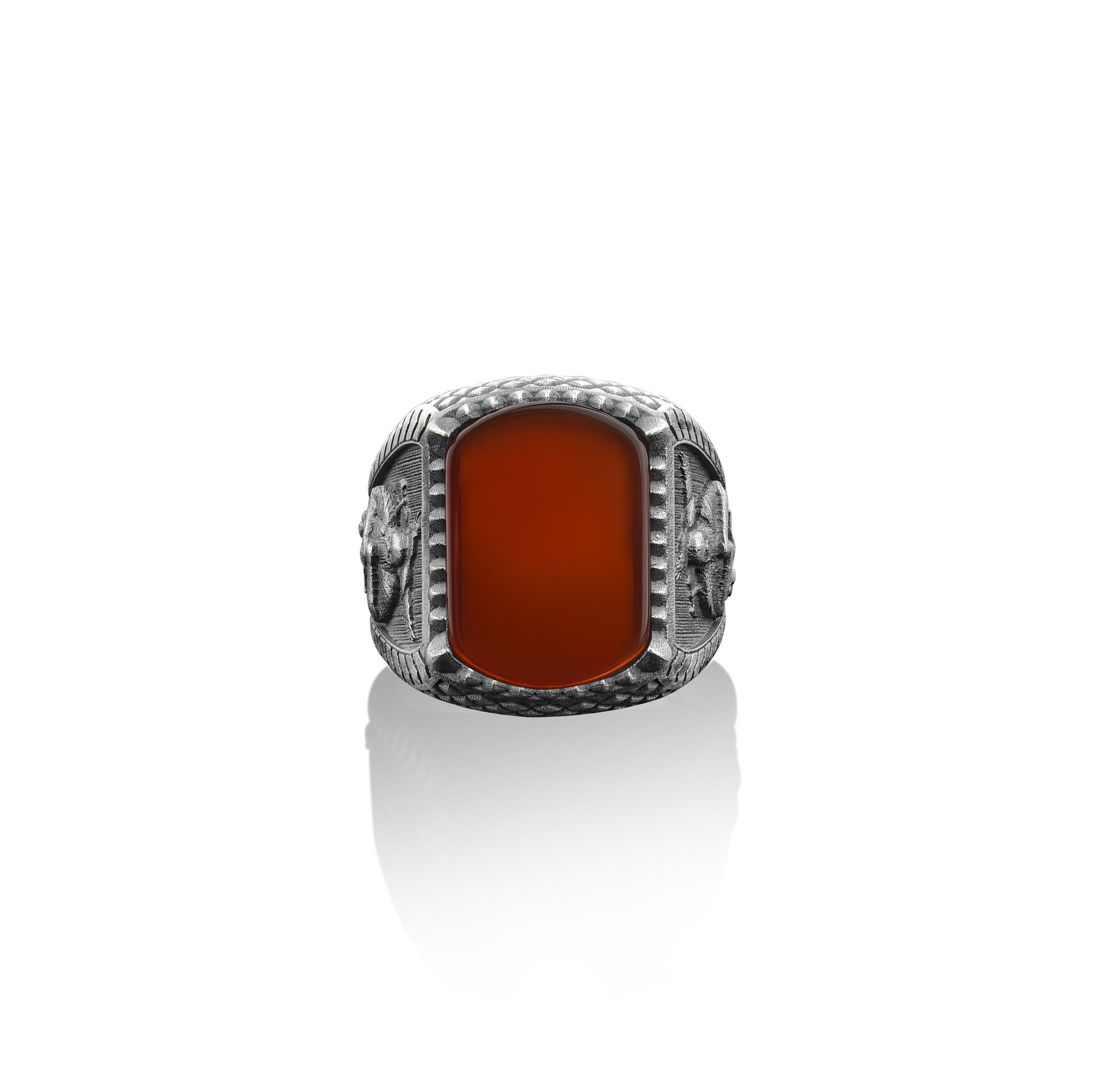 BySilverStone Kratos 925 Sterling Silver Ring With Carnelian Gem - Norse Mythology Pagan Fantasy Ring