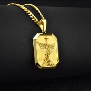 Colar masculino com pingente de ouro 21k de São Miguel Arcanjo, pingente personalizado de 14k de Arcanjo Ortodoxo, medalhão de ouro 21k de São Miguel, presentes de aniversário