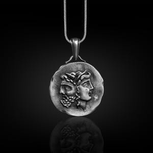 Janus Ancient Roman Coin Necklace, Oxidized Rome Necklace in Sterling Silver, Roman Mythology Necklace For Husband, Bookworm Necklace