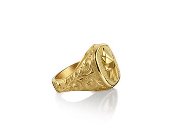 BySilverStone Poseidon With Trident Square Signet Ring - Sterling Silver Ancient Greek God Ring For Men & Women