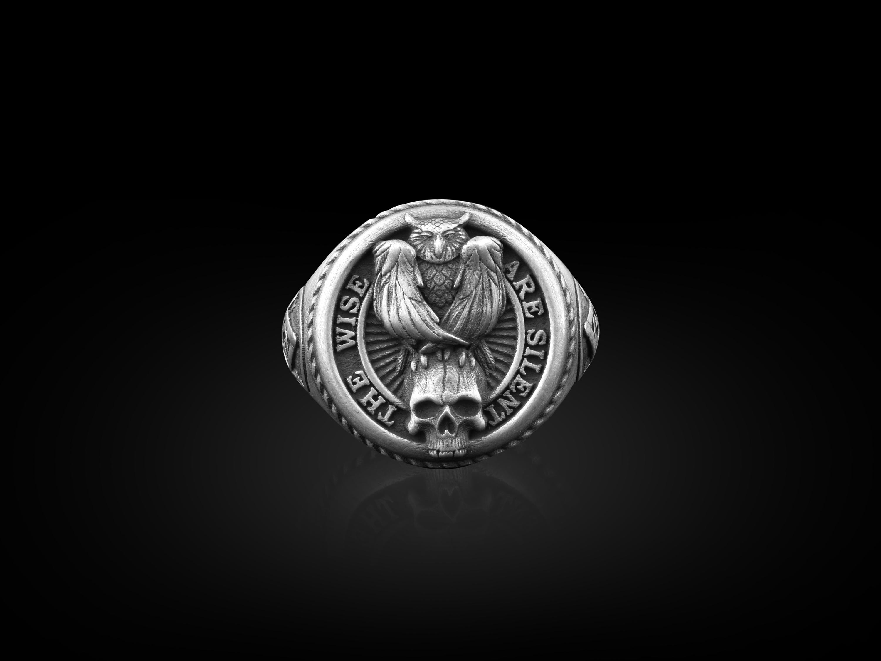 Owl Skull Mason Square Compass Signet Ring for Men, Owl Skull Ring, Unique Masonic Ring, Sterling Si
