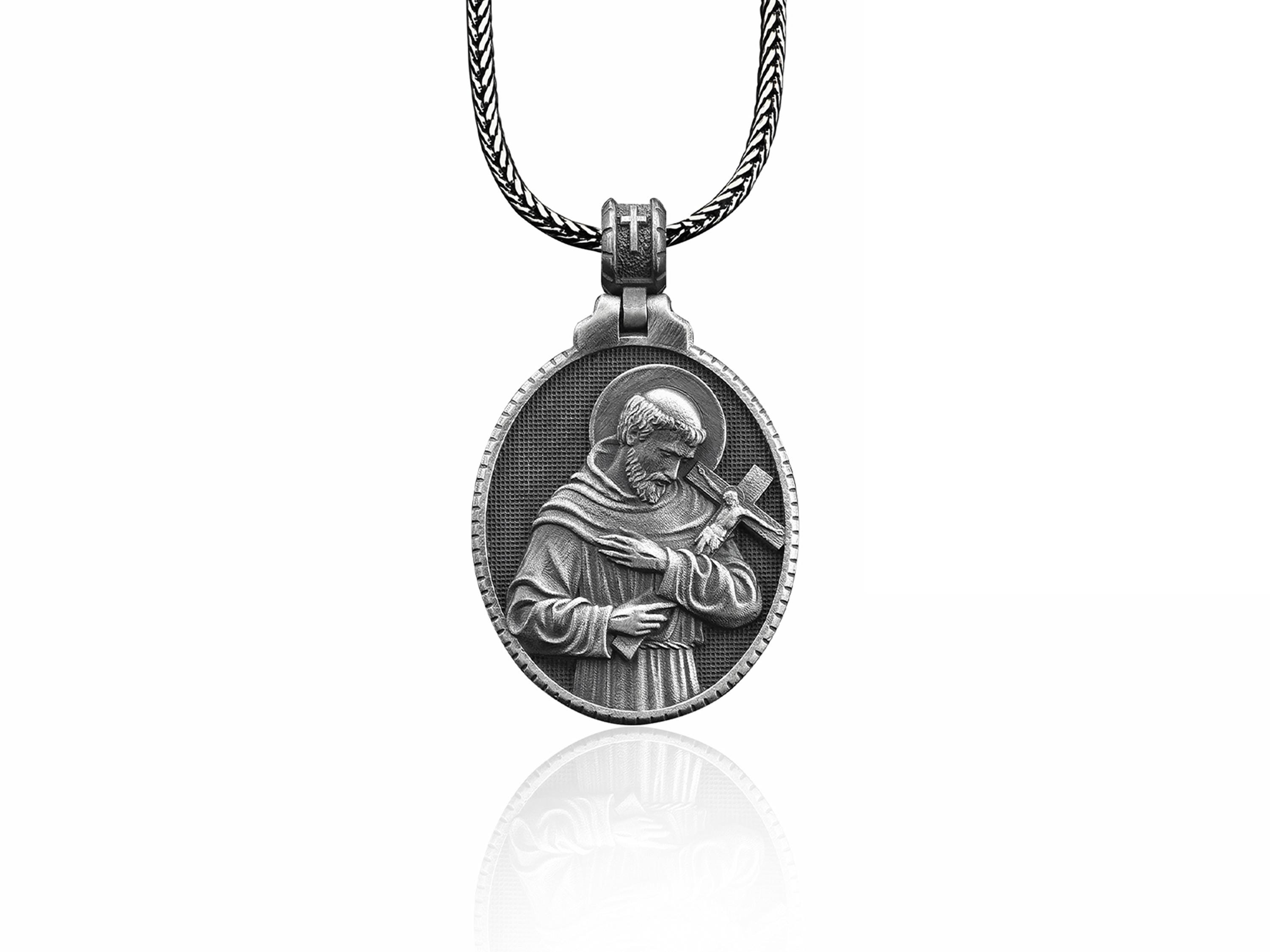Saint Francis of Assisi Handmade Sterling Silver Men Charm Necklace, St ...