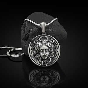 Gorgon Medusa Handmade Sterling Silver Men Charm Necklace, Medusa Jewelry, Greek Mythology Pendant, Minimalist Necklace, Mythology Necklace