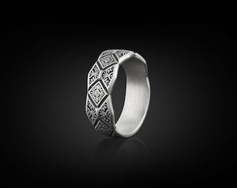 Anillo geométrico de estilo victoriano para hombre en plata de primera ley, anillo de boda para hombre Fleur de lis, anillo de promesa de estilo vintage, anillo floral para hombre