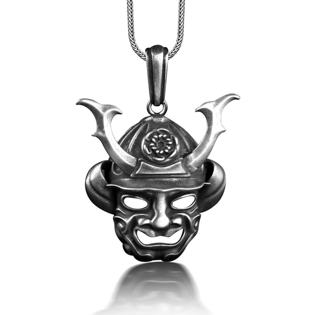 Samurai 3D Mens Pendant Necklace, Japanese Medieval Necklace for Dad, Warrior Necklace for