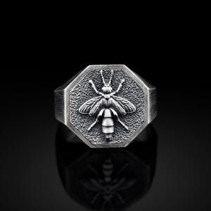 Boho 925 Silber Bienenring, Wildbienen-Signet-Herrenring, handgefertigter geflügelter Bienenmannring, Sterlingsilber-Hochzeitsmann-Geschenkring, Ring für Männer