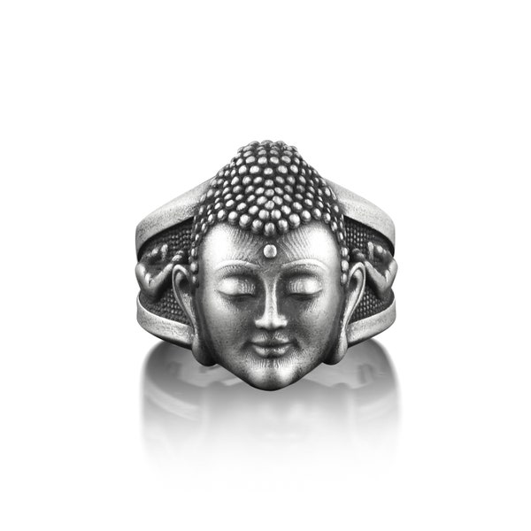 Buddha Oxidized Sterling Silver Ring, Yoga Ring For Best Friend, Male Buddhist Ring, Buddhist Jewelry For Men, Spiritual Ring, Buddhist Gift