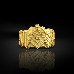 Anillo de oro macizo para hombre, anillo masónico de oro de 14 k para hombre, anillo de oro de 18 k para hombre, anillo de oro de maestro masón para esposo, anillo masónico único