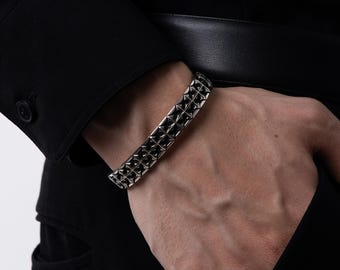 Sterling Silver Medieval Ornamental Cuff Bracelet for Men, Customizable Gothic Cuff Bangle Gift Jewelry