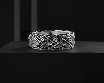 Unique Woven Silver Band Ring With Celtic Engraved, Personalized Minimalist Wedding Gift Jewelry for Husband