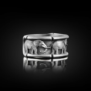 Olifant bandring voor mannen in sterlingzilver, spirituele dierenring voor beste vriend, olifantensieraden, geluksring, zinvolle herenring