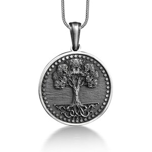 Tree of Life Oxidized Coin Necklace, Yggdrasil Norse Mythology Necklace in Silver, Celtic Necklace For Dad, Spiritual Necklace For Family