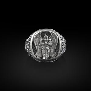 St Michael The Archangel, Sterling Silver Square Signet  Ring, Mens Christian Rings, Catholic Gifts for Women, Christian Rings, Rinf For Men