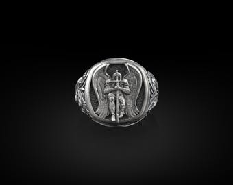 St Michael The Archangel, Sterling Silver Square Signet  Ring, Mens Christian Rings, Catholic Gifts for Women, Christian Rings, Rinf For Men