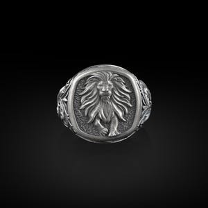 León de crin con flores victorianas anillo de hombres de plata oxizidez, anillo meñique del signo del zodiaco Leo para hombre, anillos de astrología para hombres, regalo para novio