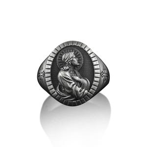 Sterling Silver Jesus Prayer Signet Ring for Men, Christ Jesus ...