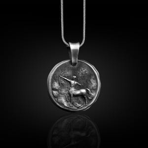 Collier horoscope Sagittaire pour homme, collier pièce de monnaie signe du zodiaque en argent, collier astrologie archer gravé, cadeau d&#39;anniversaire Sagittaire