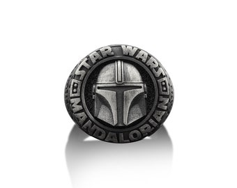 Mandalorian Silver Man Ring, Star Wars Mandalorian Mens Ring, Solid Silver Star Wars Jewelry, Silver Ring For Mens, Husband Silver Gift Ring