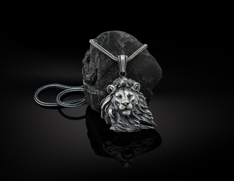 Wild Lion Men Necklace Lion Head Pendant Silver African image 0