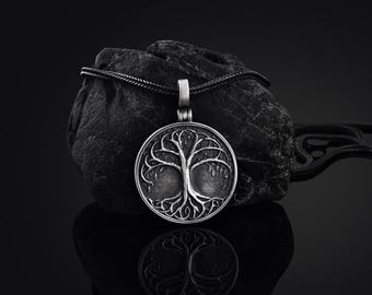 Life Tree Necklace, Men Yggdrasil Pendant, Scandinavian Yggdrasil Necklace, Viking Tree Necklace, Silver Chain Yggdrasil Pendant, Men Amulet
