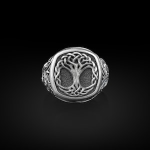 Yygdrasil Tree of Life Square Signet Ring, Norse Mythology Jewelry, Nordic Family Tree Square Signet, Gold Signet Ring for Men, for Women