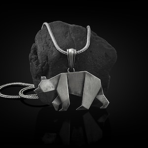 Grizzly Bear Silber Tier Halskette, Sterling Silber Origami Halskette, Bär Schmuck, Natur Halskette, Familie Halskette, Erinnerungsgeschenk