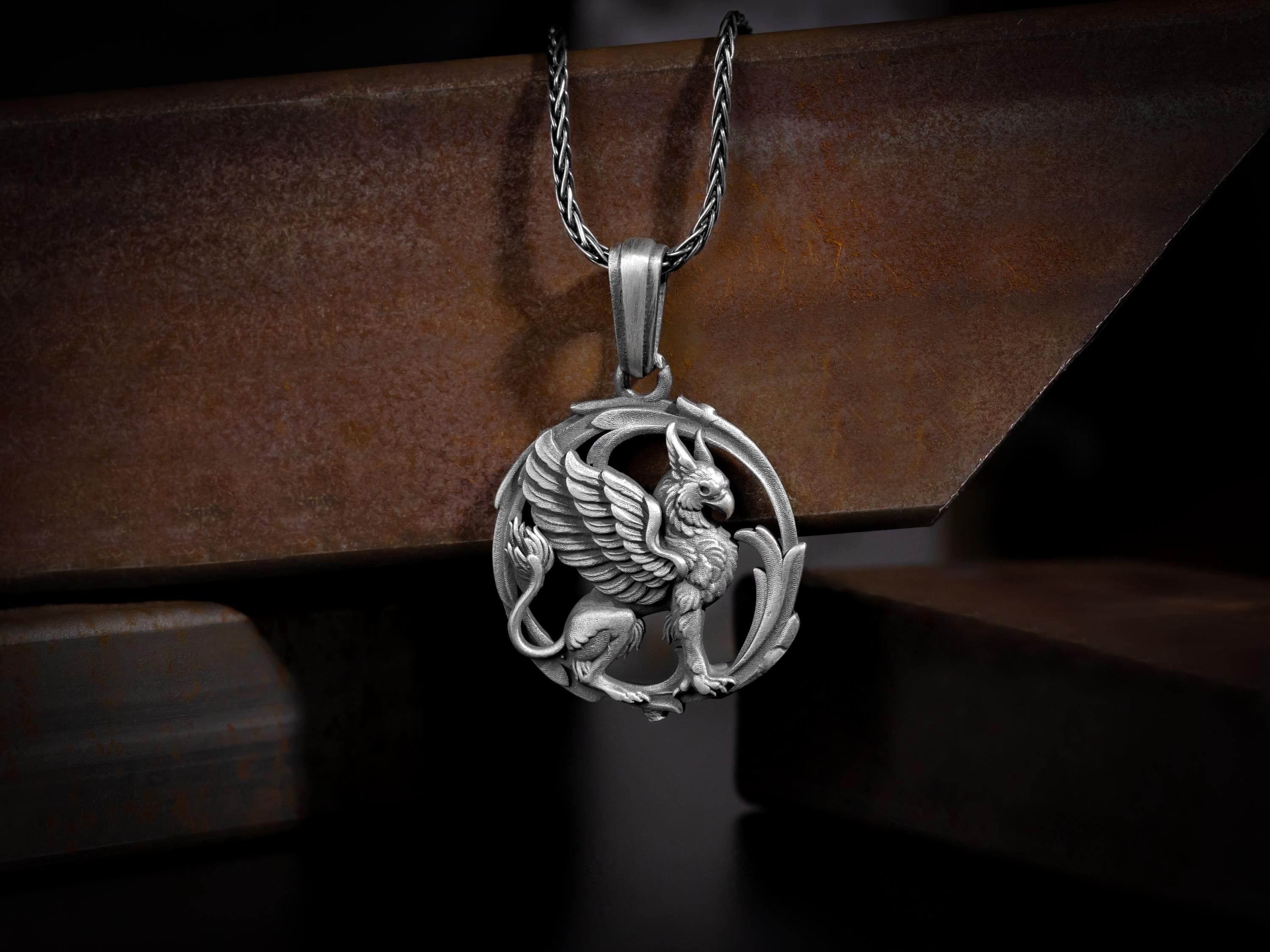 Handcrafted Sterling Silver Griffin or Griffon Necklace for Men