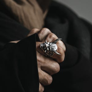 Oni Mask Sterling Silver Gothic Ring, 925 Silver Demon Ring, Japanese Art, Japanese Mythology Jewelry, Protection Ring, Remembrance Gift