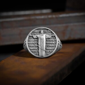 Cristo Redentor Signet Christian Silver Mens Rings, 925 Silver ...