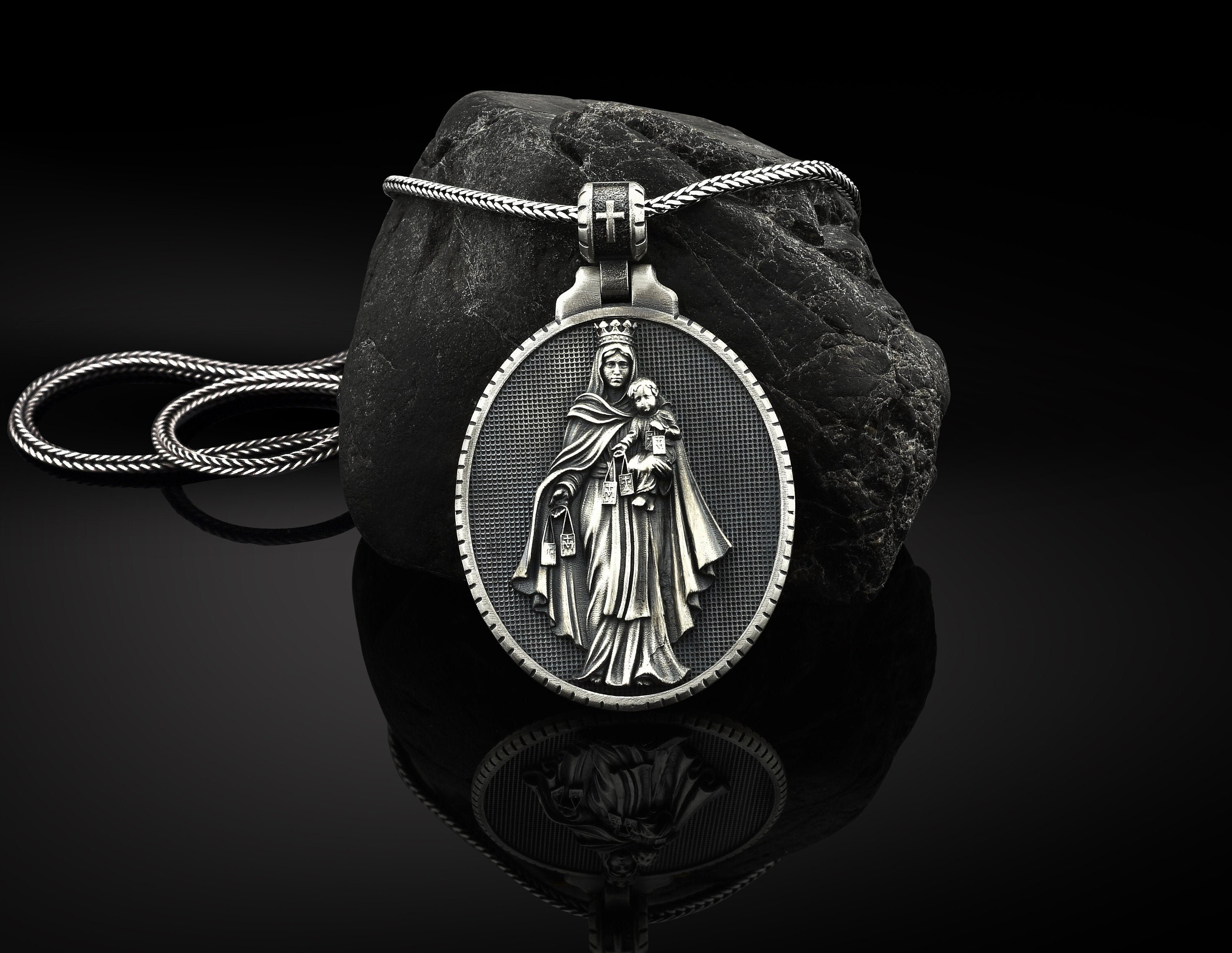 Silver Virgin Mary Mens Necklace Virgen 