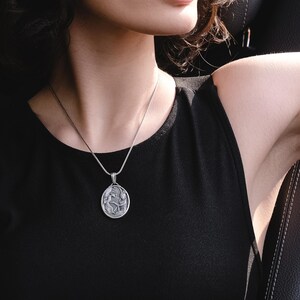 Chinese phoenix with buddha necklace in silver, Personalized chinese mythology necklace, Custom name necklace for wife