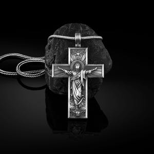 Ascension Cross Silver Necklace, Cross Silver Ascension of Christ Jesus Pendant, Christian Crucifix Necklace, Religious Jesus Crucifix Gift