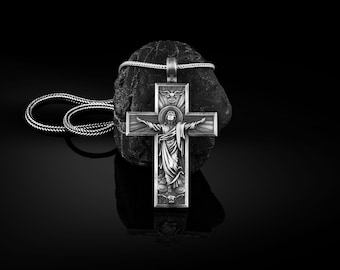 Ascension Cross Silver Necklace, Cross Silver Ascension of Christ Jesus Pendant, Christian Crucifix Necklace, Religious Jesus Crucifix Gift