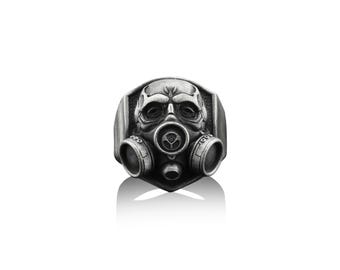 Anello Teschio Maschera Antigas Oceania Legends – Argento Sterling 925, Fatto A Mano In Inghilterra