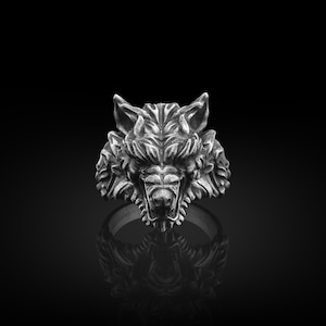 One of a kind wolf ring in sterling silver, Wolf head minimalist ring for men, Strength ring for husband, Cool mens ring