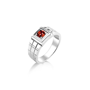 Red ruby mens solitaire silver ring for promise, Sterling silver red stone statement ring for men, Male wedding ruby band, Jewelry for men