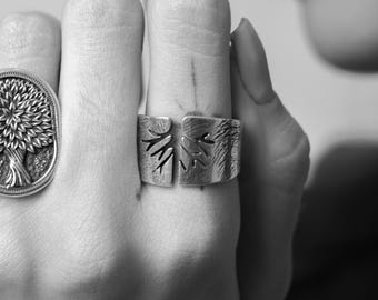 Unique Adjustable Tree of Life Engraved Silver Ring, Personalized Unique Yggdrasil Celtic Jewelry Rings