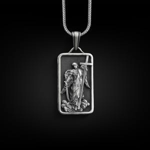 St Michael der Erzengel Rechteck Anhänger mit benutzerdefinierten Namen, Sterling Silber Erzengel Michael Halskette für die Familie
