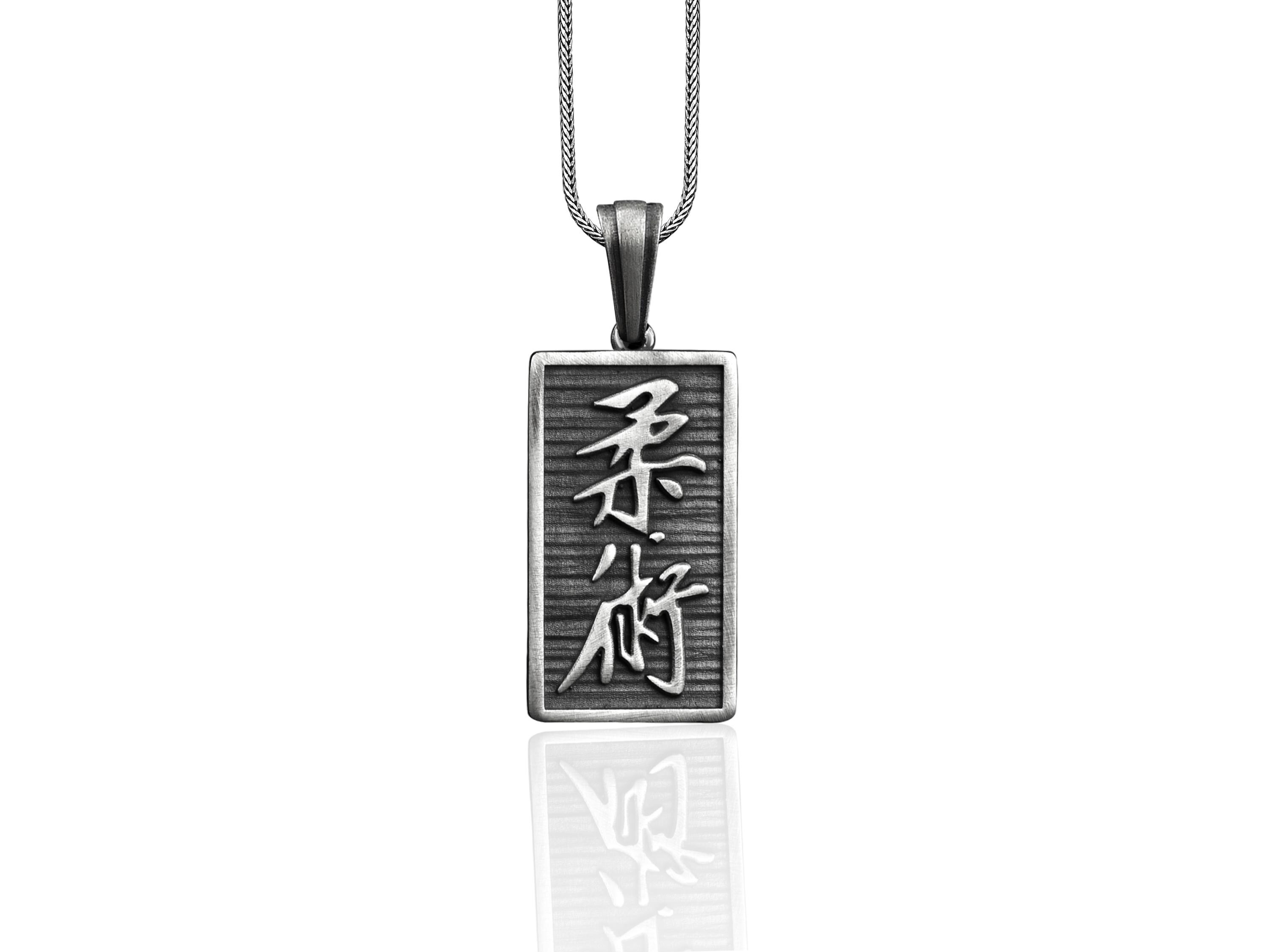 Kanji Japanese Pendant Necklace , Silver Necklace for Men