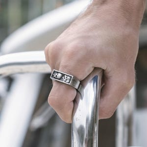 Skull on Cross Handmade Sterling Silver Men Ring, Skull Gothic Jewelry, Unique Biker Ring, Minimalist Ring, Ring For Men, Memorial Gift