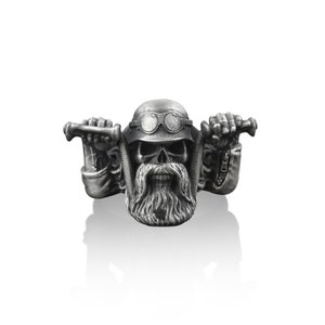 Skull 925 Sterling Silver Biker Ring, Gothic Ring, Skull Jewelry, Motorcycle Art, Minimalist Ring, Unique Ring, Engraved Ring, Memorial Gift