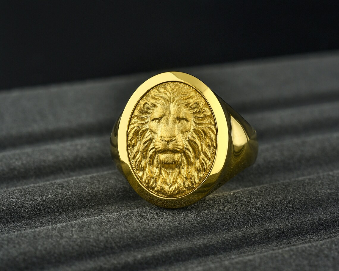 Gold Lion Men's Ring 14K Gold Lion Ring 18K Gold Etsy