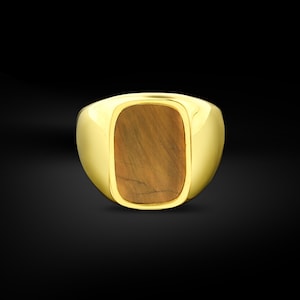 Cushion cut tiger eyes gemstone 18k gold men rings, Gold tiger eyes stone ring for men, Handmade vintage men ring, Wedding men 14k gold ring