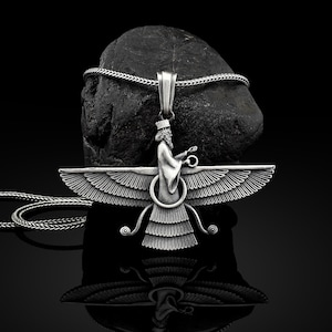 Faravahar Ahura Mazda Handmade Silver Necklace, Ancient Persia Silver Men Jewelry, Ahura Mazda Sterling Silver Pendant, Mythology Mens Gift