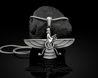 Faravahar Ahura Mazda Handmade Silver Necklace, Ancient Persia Silver Men Jewelry, Ahura Mazda Sterling Silver Pendant, Mythology Mens Gift
