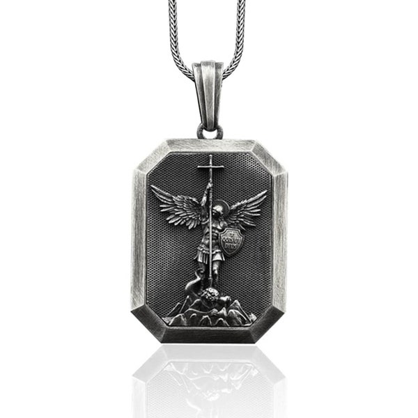 Personalized Archangel Saint Michael Necklace, Solid Silver Archangel Mens Pendant, St Micheal Necklace, St Michael Is Commander Of The Army