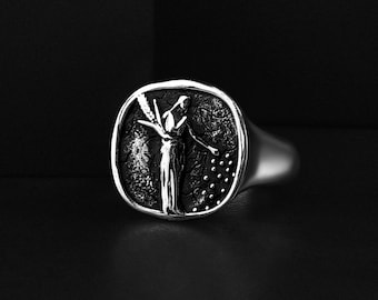 Demeter Goddess Engraved Signet Silver Ring, Personalized Greek Mythology Jewelry Gift Rings for Anniversary