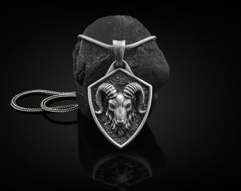 Ram Handmade Sterling Silver Men Charm Necklace, Aries Zodiac Sign Men Jewelry, Aries Ram Men Pendant, Horoscope Necklace, Animal Necklace