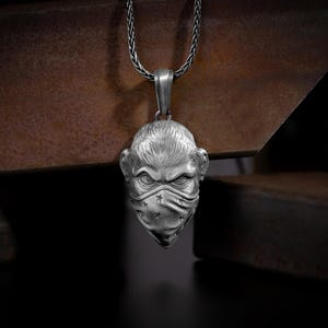 Ape gorilla with bandana handkerchief silver men necklace pendant, Sterling silver animal lover gift jewelry, Gorilla gift necklace for mens